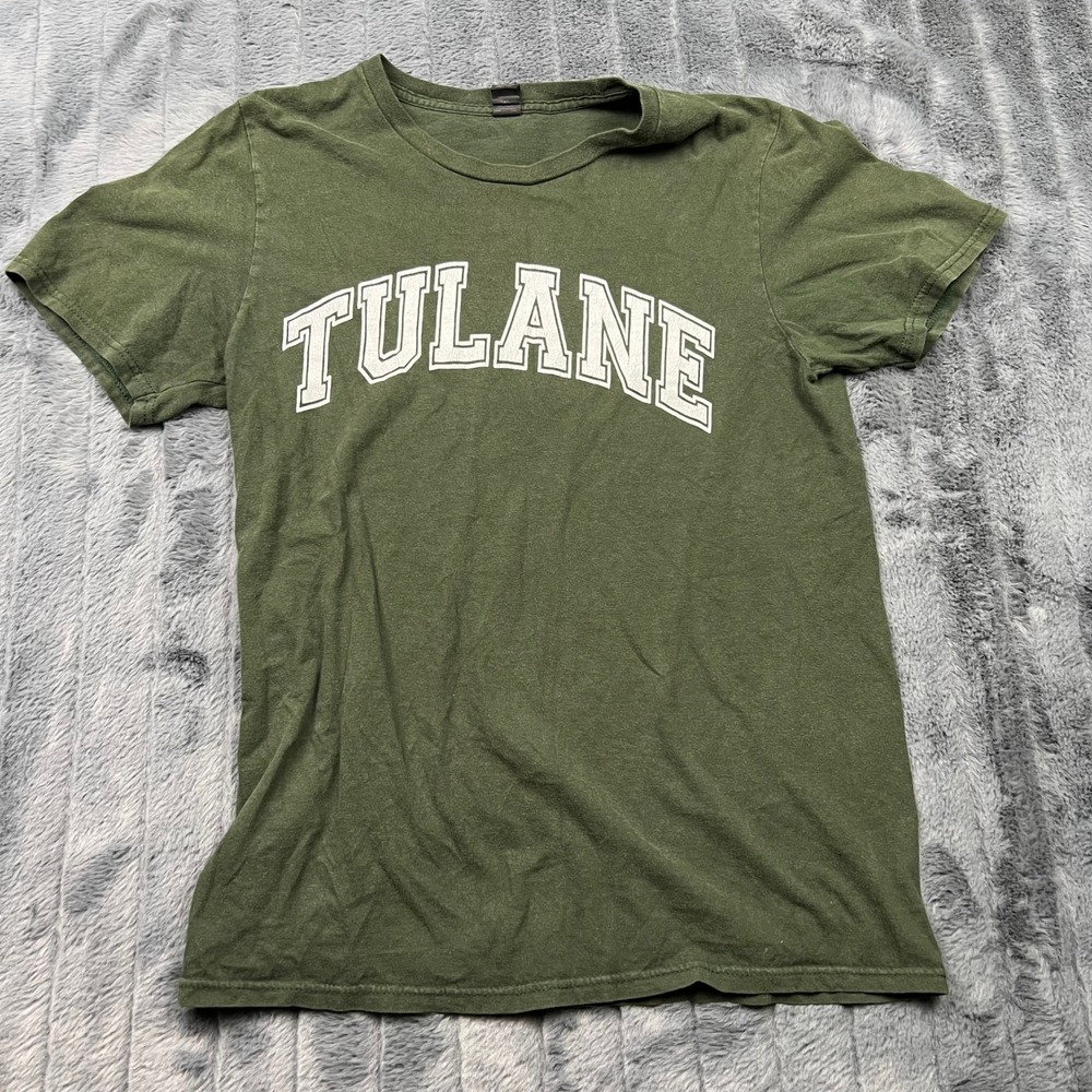 Anvil Tulane University Green Wave Graphic T-Shirt Mens Small Green Cotton